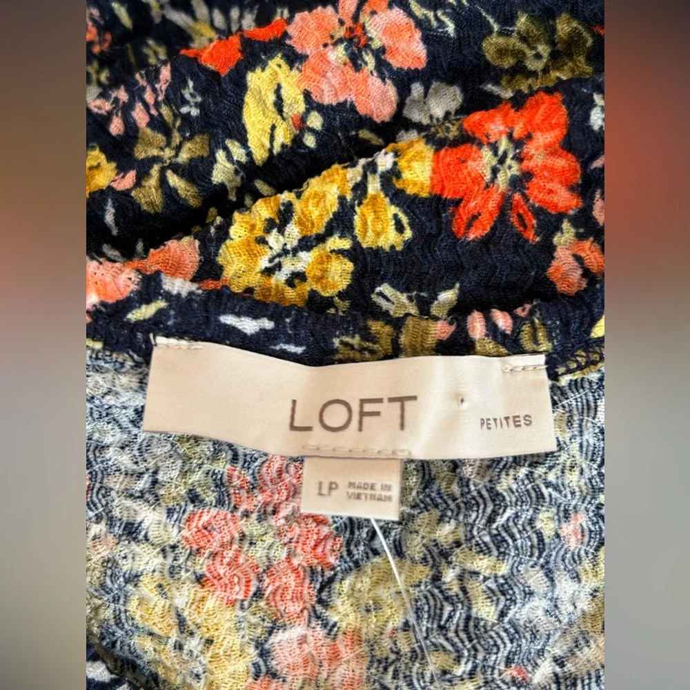 NWT Loft Floral Pleated Puff Sleeve Top Size Large Petite LP_11